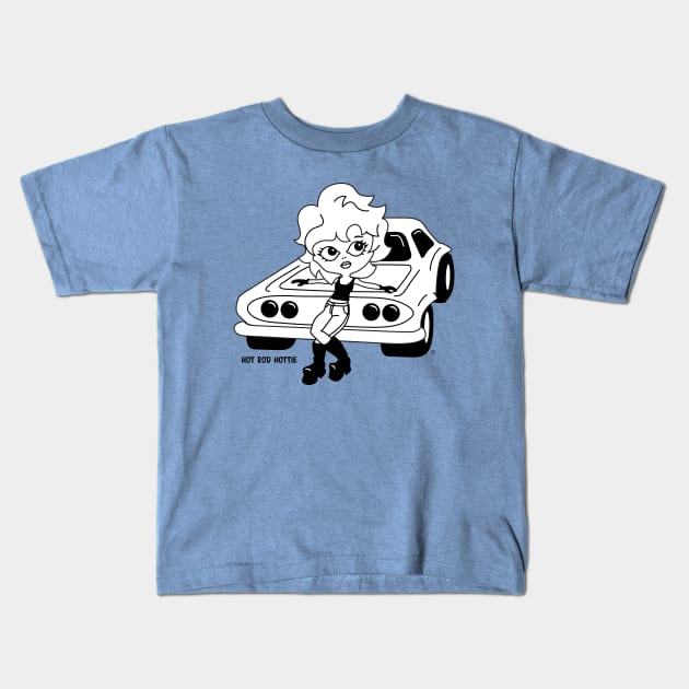 Hot Rod Hottie, Hot Rod Cartoon, Girl On Hot Rod Kids T-Shirt by Morrissey OC